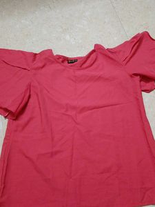 Coral Top with Flutter Sleeves