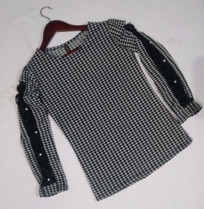 winter Gingham Pearl Sleeve Top
