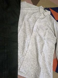 White Patterned Long Sleeve Shirt And Black Pent