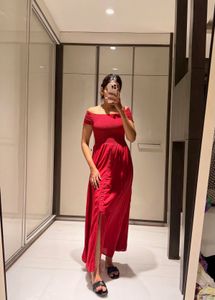 Red Off-Shoulder Maxi Dress
