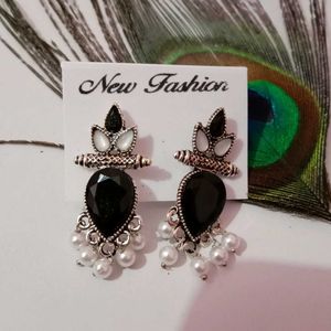 Royal Bloom Oxidized Earrings with Pearl Drops