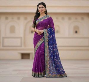 Purple Embroidered Saree