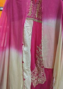 Pink And Cream Color Suit Set- unstitched