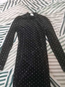 Black Velvet Shiny Stones Mini Dress