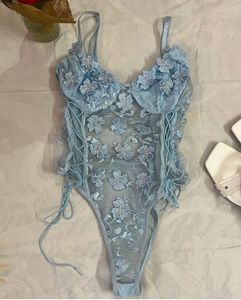 Embroidery Lace Up Lingerie