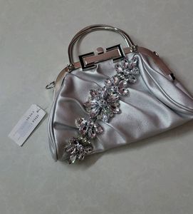 Beautiful Silver Clutch Cum Sling Bag