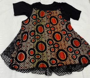 Black &amp; Multicolor Printed Net Layered Top