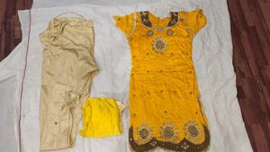 Haldi Yellow Kurti With Pant And Dupatta