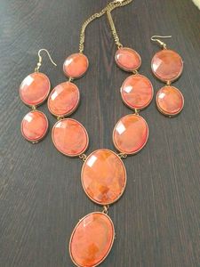 Orange Stone Necklace &amp; Earring Set