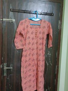 Peach Colour Pure Cotton Straight Kurti