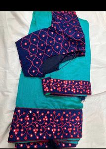 Blue & Turquoise Saree with Embroidery