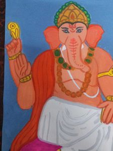 Art Work Of Ganesh Ji With Poster Colours