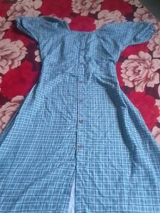 Checkered Puff Sleeve Long Top