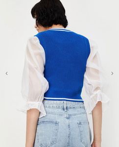 Blue Knit Cropped Tank Top