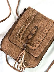 Brown Faux Wood Crossbody Bag