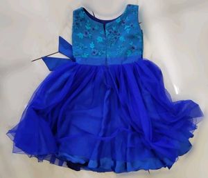Peacock Blue Embroidered GIRLS PARTY DRESS