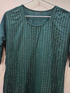 Bottle Green Sequence Kurta Set