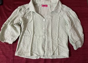 light sea green polka dot crop shirt