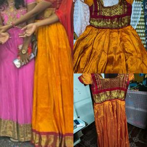 Traditional Mustard & Maroon Silk Pavadai Set – Fe