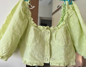 Brave Soul London Pale Lime Buttoned Milkmaid Top
