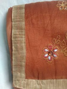 Brown Net Saree With Embroidery
