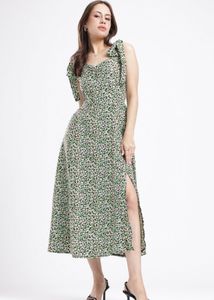 Floral Midi Dress with Tie Straps