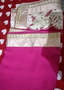 Elegant Pink &amp; Silver Embroidered Saree