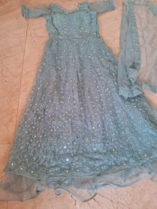 Party Wear Blue Gown With Shrug