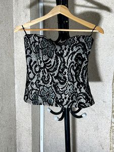 Gothic Lace Corset Antique Piece - Black