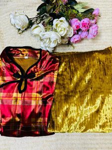 Velvet Two piece combo Of Plaid skirt dress