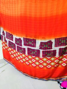 Radiant Deep Orange Saree &amp; Blouse Combo