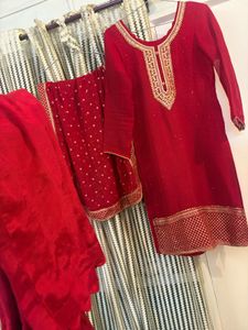 Red Embroidered Kurta Set