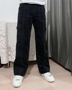 Black Corduroy Cargo Pants