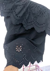 One Shoulder Black Broderie Top