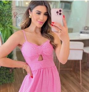 Pink Gingham Maxi Dress