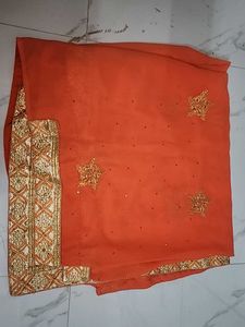 Embroidery Orange Silk Saree