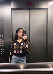 Argyle Pattern Collared Top