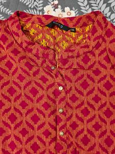Red Printed Kurta - Used In Very Good Condition