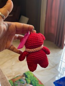 Crochet Red Bear Keychain