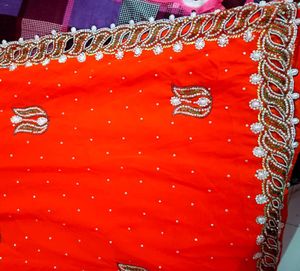Elegant Orange handwork Saree