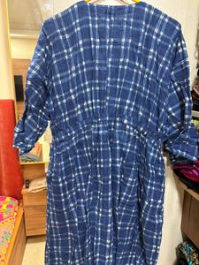 anokhi Blue Plaid Midi Dress