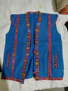 Ethnic Blue Sleeveless Jacket