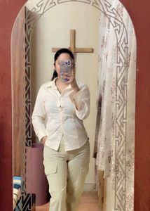 Beige Shirt & Cargo Ensemble- Sophisticated Casual