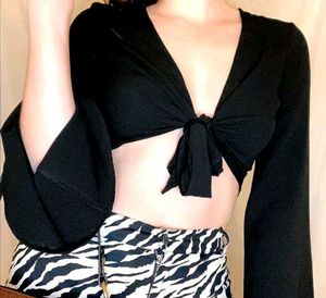 Asymmetrical Flounce Sleeve &amp; Wrap Top