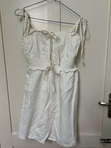 White Tie-Strap Linen Dress