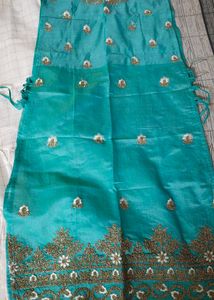 Teal &amp; White Embellished Salwar Kameez