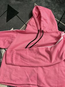 Pink fleece Hoodie with White Stripes