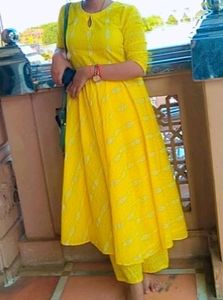 Yellow Printed Kurti Set