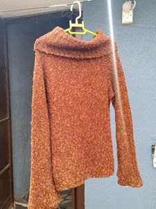 Effortlessly Chic Brown Knit🧸 Sweater with Drape