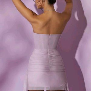 Ruffle Frill Lavender Tube Rhinestone Corset Dress